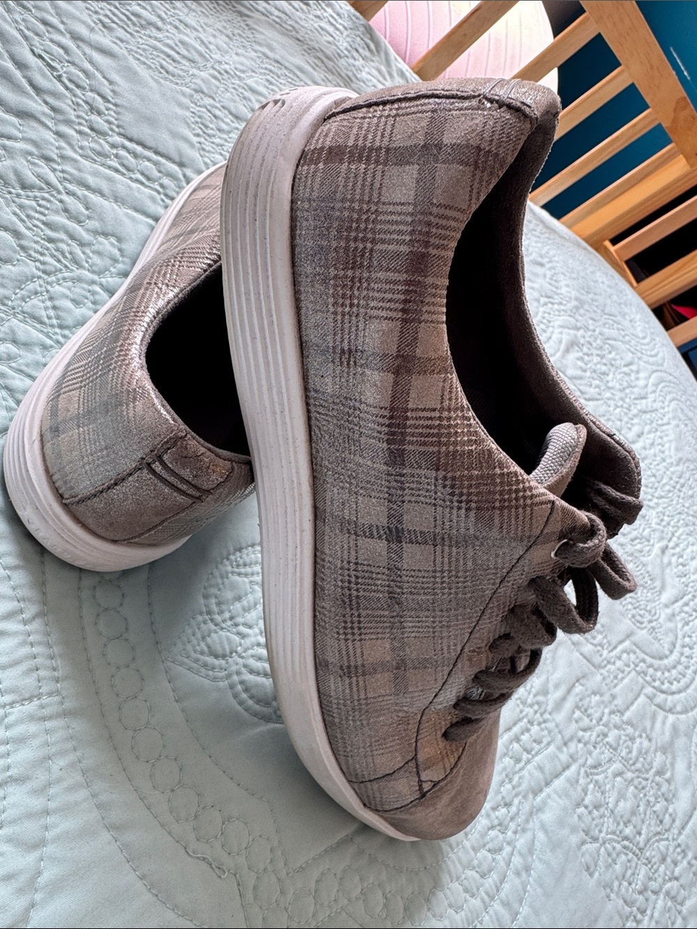 Cole Haan Women’s Metallic Silver Plaid Sneakers - Grand Crosscourt